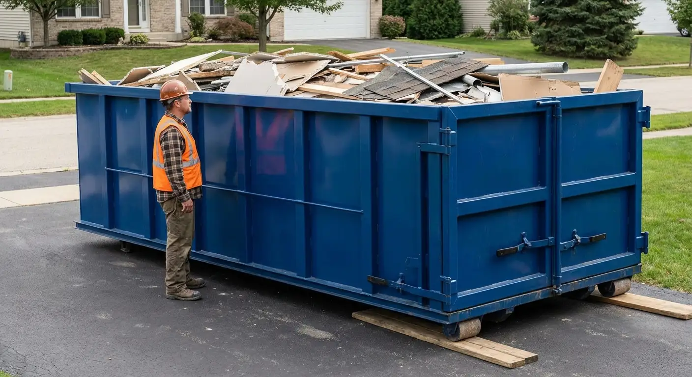 Dumpster loaded correctly to avoid overage fees in Brentwood, CA