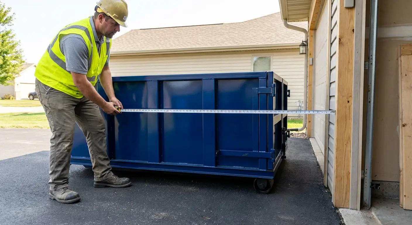 Site assessment for dumpster placement showing clearance requirements in Brentwood, CA