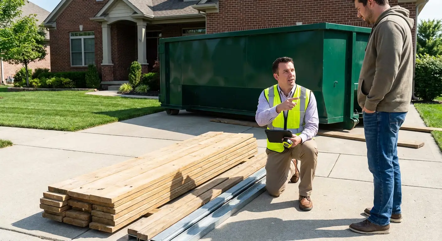 Dumpster rental delivery truck in Brentwood
