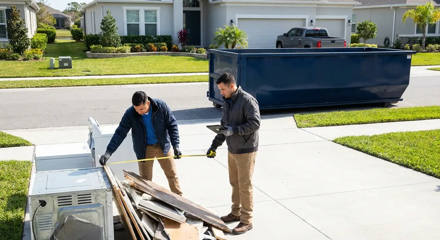 Concrete dumpster rental delivery truck in Brentwood, CA
